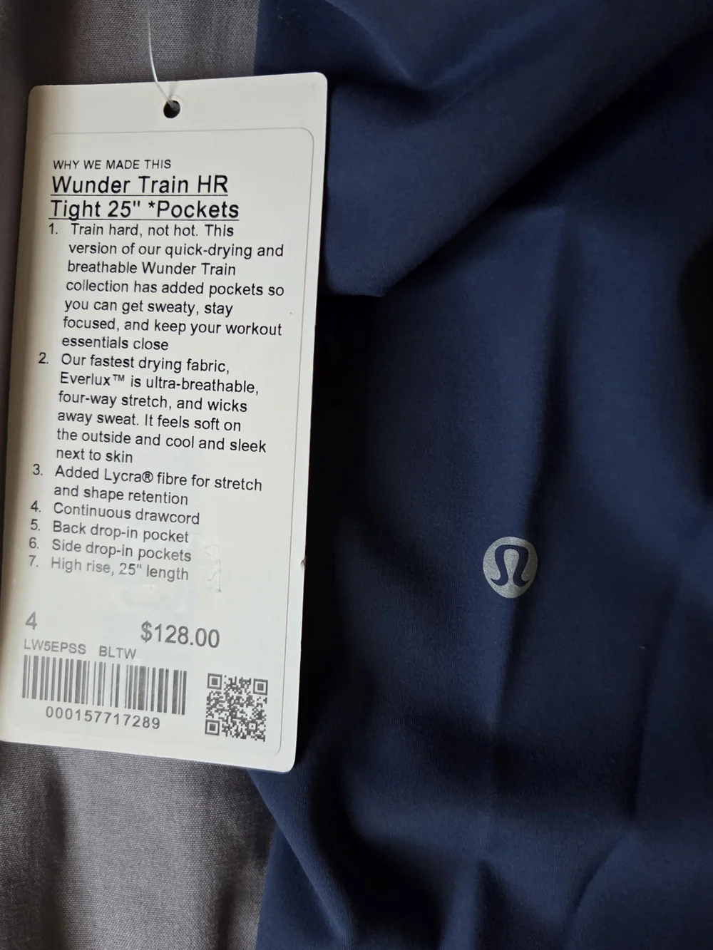 NWT Lululemon Wunder Train HR Tight 25" Pockets - Blue Twill (4) - Picture 3 of 4
